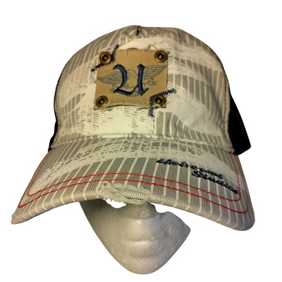 Universal Studios Cap Hat Gray Stripe Mesh Snap Back Florida Park Distressed - Picture 2 of 16